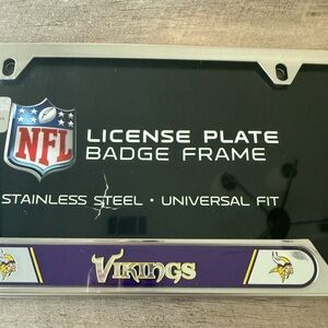 NFL Vikings Stainless Steel License Plate Frame with Purple Accents
